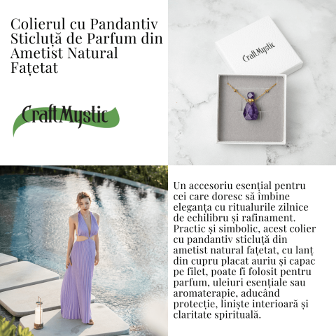 Claritate si Protectie – Colier Sticluta din Ametist Natural Fatetat, lant din Cupru Placat Auriu [4]