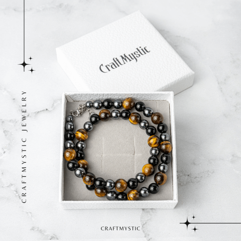 Putere si Protectie – Colier cu Ochi de Tigru, Hematit si Obsidian pe Lant din Otel Inoxidabil [6]