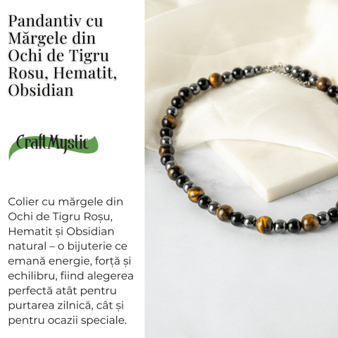 Putere si Protectie – Colier cu Ochi de Tigru, Hematit si Obsidian pe Lant din Otel Inoxidabil [2]