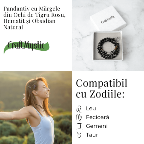 Putere si Protectie – Colier cu Ochi de Tigru, Hematit si Obsidian pe Lant din Otel Inoxidabil [4]