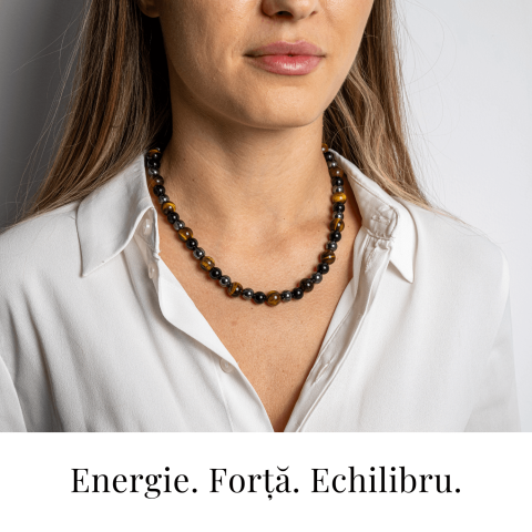 Putere si Protectie – Colier cu Ochi de Tigru, Hematit si Obsidian pe Lant din Otel Inoxidabil [1]