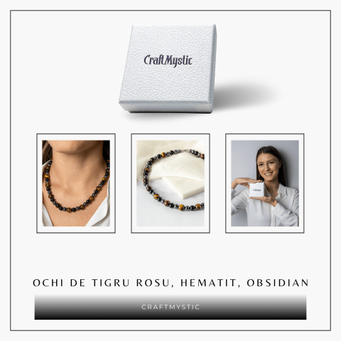Putere si Protectie – Colier cu Ochi de Tigru, Hematit si Obsidian pe Lant din Otel Inoxidabil [7]