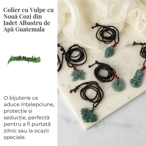 Farmec si Protectie – Colier Vulpe cu Noua Cozi din Jad Albastru de Guatemala [2]