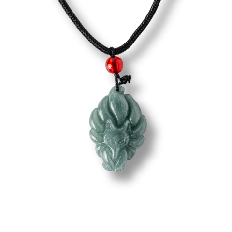 Cristale pe beneficii - Farmec si Protectie – Colier Vulpe cu Noua Cozi din Jad Albastru de Guatemala