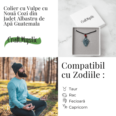 Farmec si Protectie – Colier Vulpe cu Noua Cozi din Jad Albastru de Guatemala [4]