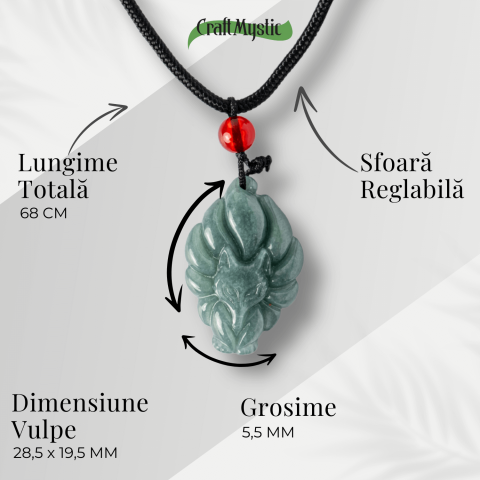 Farmec si Protectie – Colier Vulpe cu Noua Cozi din Jad Albastru de Guatemala [3]