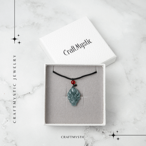 Farmec si Protectie – Colier Vulpe cu Noua Cozi din Jad Albastru de Guatemala [6]