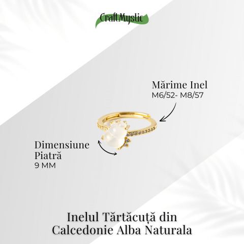 Inel Tartaruta cu Calcedonie Alba Naturala si Cupru – Simbol al Puritatii si Linistii Interioare [4]