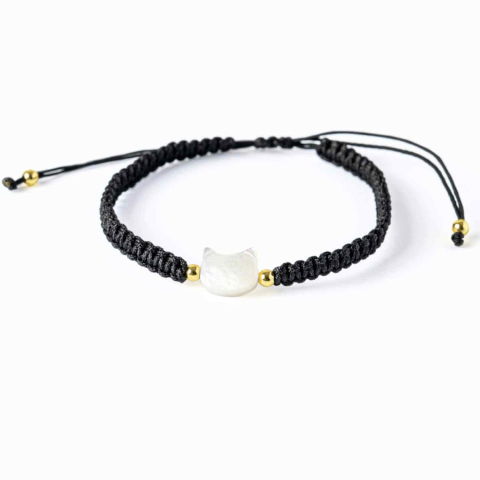 Echilibrare Energetica - Energie Pozitiva si Puritate – Bratara cu Charm Pisica din Scoica Naturala Alba