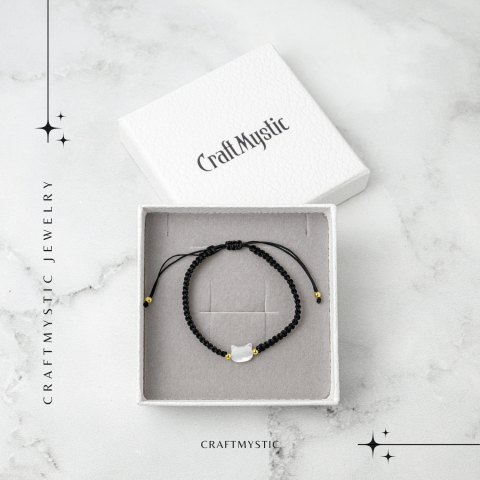 Energie Pozitiva si Puritate – Bratara cu Charm Pisica din Scoica Naturala Alba [6]