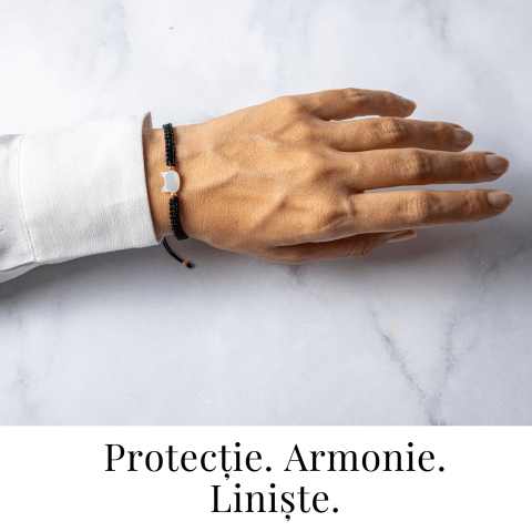 Energie Pozitiva si Puritate – Bratara cu Charm Pisica din Scoica Naturala Alba [1]