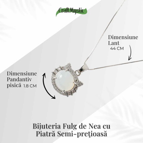 Puritate si Armonie –Colier pisica din calcedonie alba naturala cu lant din argint 925 [3]
