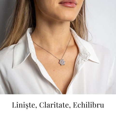 Puritate si Liniste – Colier Fulgi de Nea din Otel Inoxidabil cu Calcedonie Alba Naturala [1]