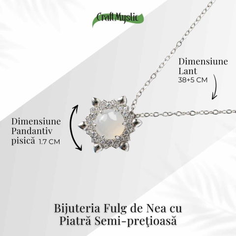 Puritate si Liniste – Colier Fulgi de Nea din Otel Inoxidabil cu Calcedonie Alba Naturala [3]