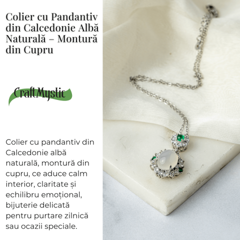 Colier cu Calcedonie Alba si Accente Verzi – Claritate si Echilibru Emotional [2]