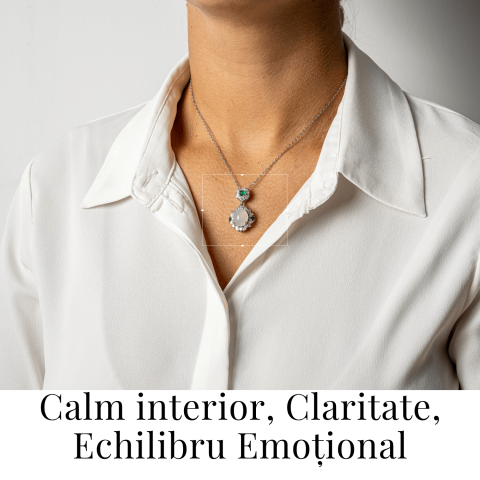 Colier cu Calcedonie Alba si Accente Verzi – Claritate si Echilibru Emotional [1]