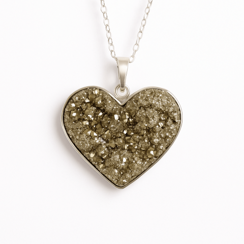 Bijuterii Semiprețioase - Putere si Incredere Zilnica – Colier Inima cu Pirita si Argint 925