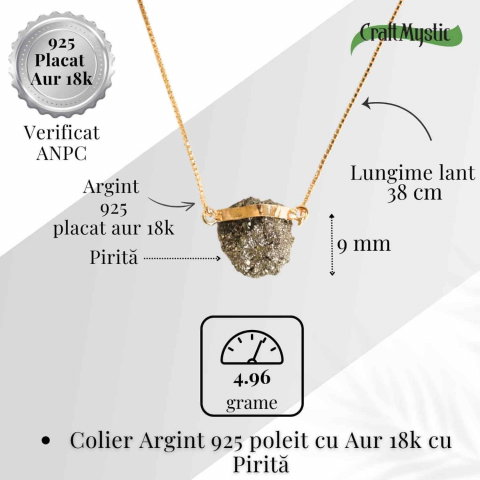 Protectie si Incredere Zilnica – Colier cu Pirita si Argint 925 placat cu aur 18K [4]