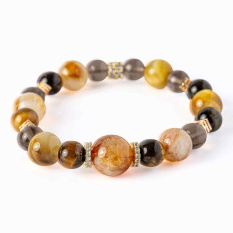 Incredere si Curaj - Energie si Abundenta – Bratara din Ochi de Tigru Auriu, Ochi de Tigru, Citrin si Cuart Fumuriu Natural