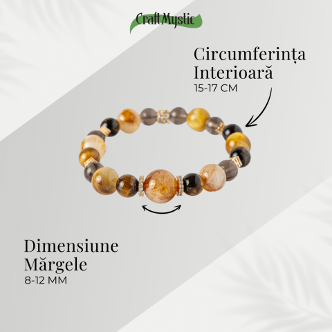 Energie si Abundenta – Bratara din Ochi de Tigru Auriu, Ochi de Tigru, Citrin si Cuart Fumuriu Natural [3]