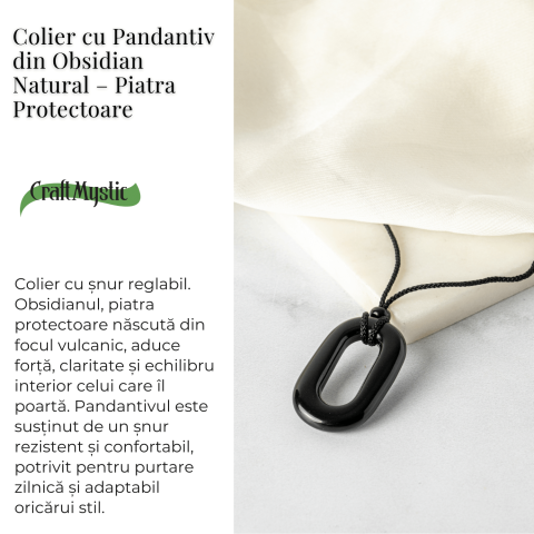 Colier cu Pandantiv Oval din Obsidian Natural – Piatra Protectoare [2]