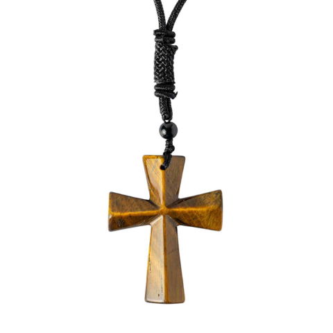 Gemeni - Putere si Protectie – Colier Cruce din Ochi de Tigru Natural