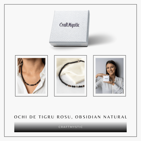 Energie si Protectie – Colier cu Ochi de Tigru Rosu si Obsidian pe Lant din Otel Inoxidabil [7]