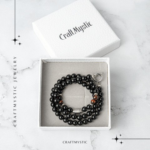 Energie si Protectie – Colier cu Ochi de Tigru Rosu si Obsidian pe Lant din Otel Inoxidabil [6]