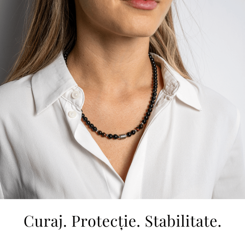 Energie si Protectie – Colier cu Ochi de Tigru Rosu si Obsidian pe Lant din Otel Inoxidabil [1]