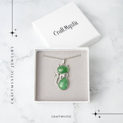 Noroc si Vitalitate – Colier Pisica din Otel Inoxidabil cu Aventurin Verde [6]