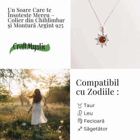 Colier Soare cu Chihlimbar Natural si Lant Argint 925 Ajustabil [3]