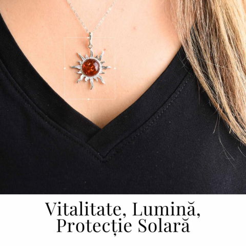 Colier Soare cu Chihlimbar Natural si Lant Argint 925 Ajustabil [1]