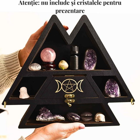 Mini raft triunghi din lemn, design Luna Tripla, 35x30 cm [1]