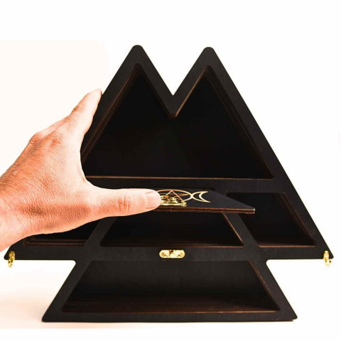 Mini raft triunghi din lemn, design Luna Tripla, 35x30 cm [4]