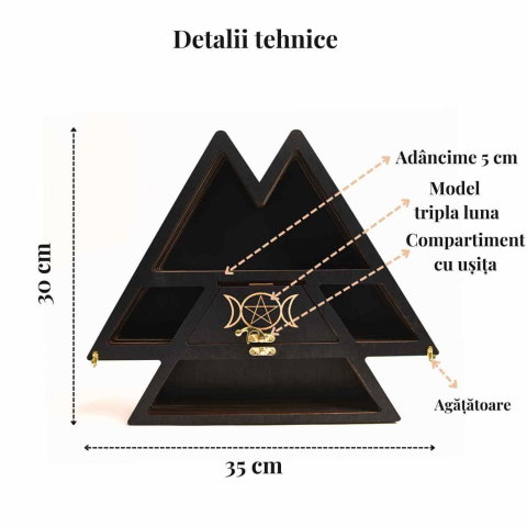 Mini raft triunghi din lemn, design Luna Tripla, 35x30 cm [2]