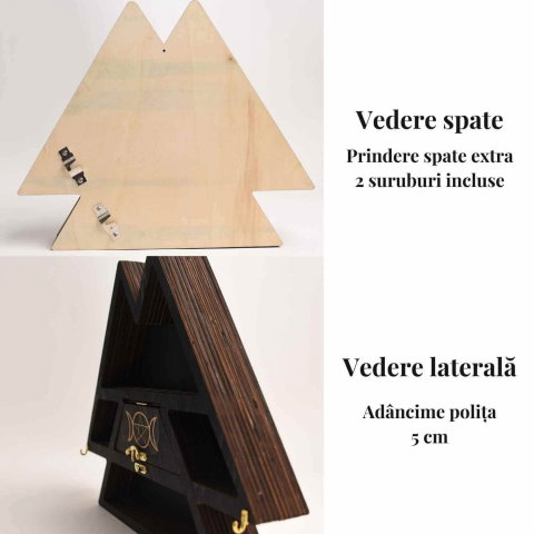 Mini raft triunghi din lemn, design Luna Tripla, 35x30 cm [3]