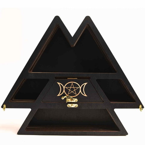 Mini raft triunghi din lemn, design Luna Tripla, 35x30 cm [5]