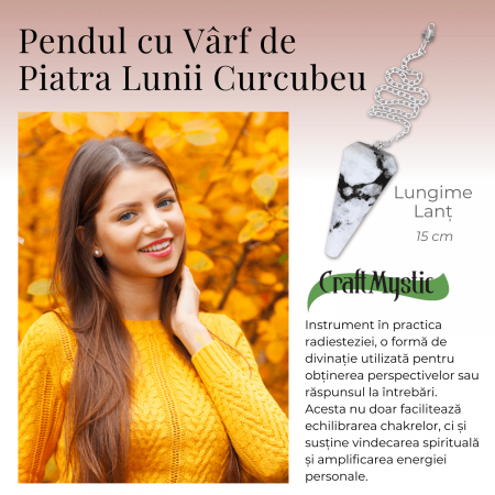 Pendul Radiestezie cu Varf de Piatra Lunii Curcubeu Natural 45 mm [4]