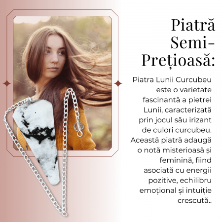 Pendul Radiestezie cu Varf de Piatra Lunii Curcubeu Natural 45 mm [2]