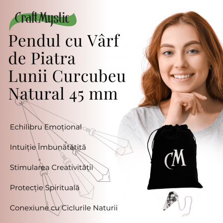 Pendul Radiestezie cu Varf de Piatra Lunii Curcubeu Natural 45 mm [3]