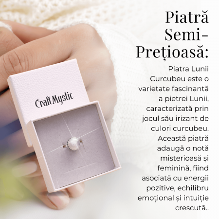 Inel Argintiu Ajustabil cu Piatra Lunii Curcubeu [5]