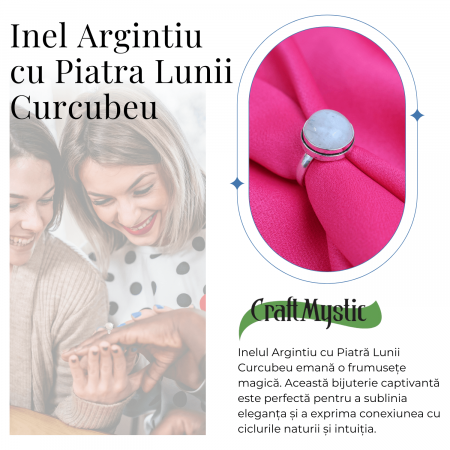 Inel Argintiu Ajustabil cu Piatra Lunii Curcubeu [6]