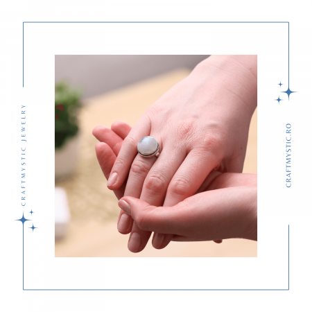 Inel Argintiu Ajustabil cu Piatra Lunii Curcubeu [4]