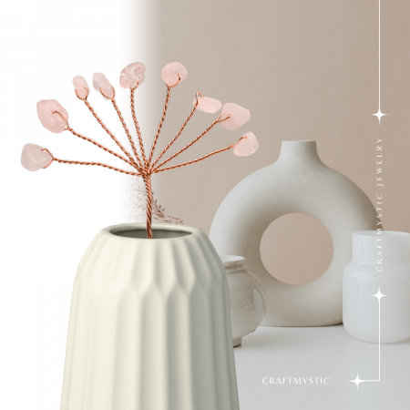 Ramurica Decorativa DIY cu Pietre Naturale Cuart Roz (9 Pietricele) [2]