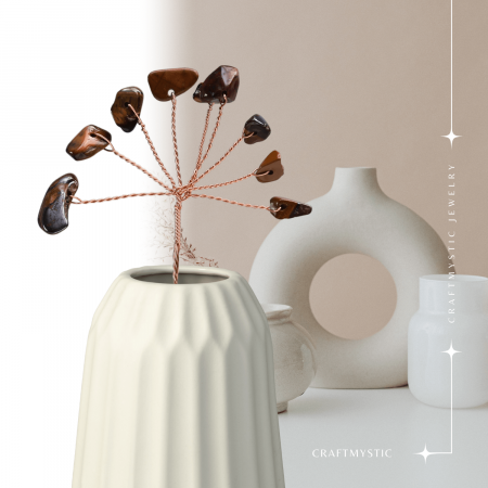 Ramurica Decorativă DIY cu Pietre Naturale Ochi de Tigru (9 Pietricele) [1]