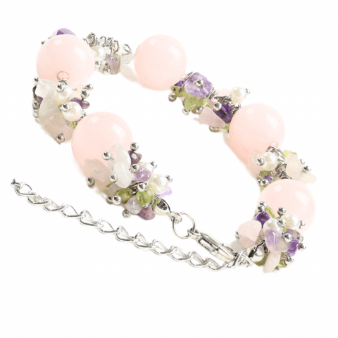 Pesti - Bratara Ajustabila Cuart Roz 12mm si Pietre Mixte pentru Vindecare