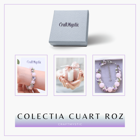 Bratara Ajustabila Cuart Roz 12mm si Pietre Mixte pentru Vindecare [5]