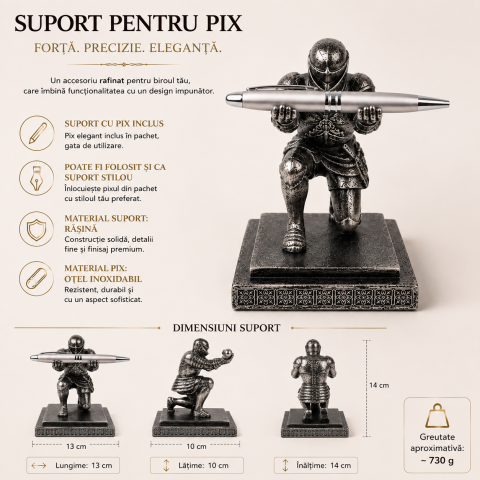 Suport cu Pix / Stilou Cavaler Medieval din Rasina – Organizare Eleganta si Inspiratie pentru Birou [3]