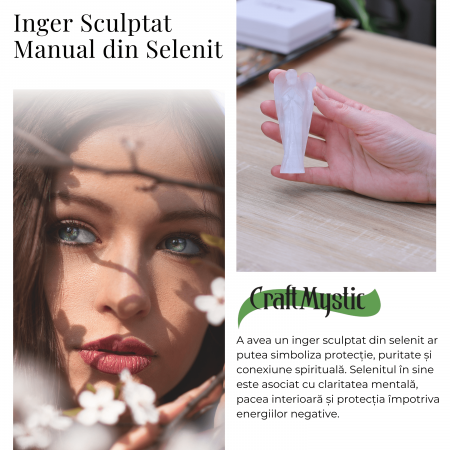 Inger de 80mm Sculptat Manual din Piatra Naturala de Selenit [5]