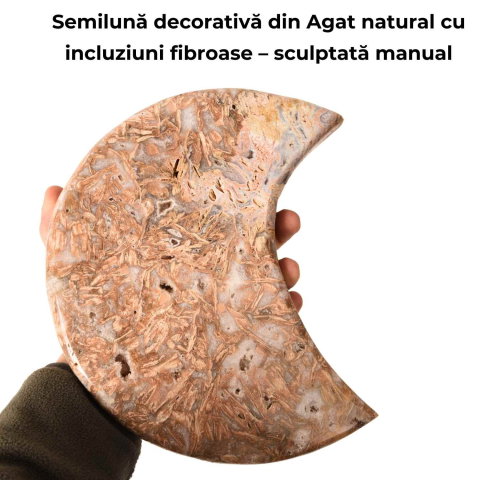 Semiluna decorativa din Agat natural cu incluziuni fibroase – sculptata manual in Brazilia [3]